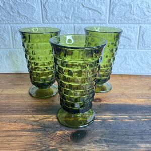 Whitehall Avocado Green Tumblers•MCM Cubist Glasses by Colony •Set of 3 •Vintage